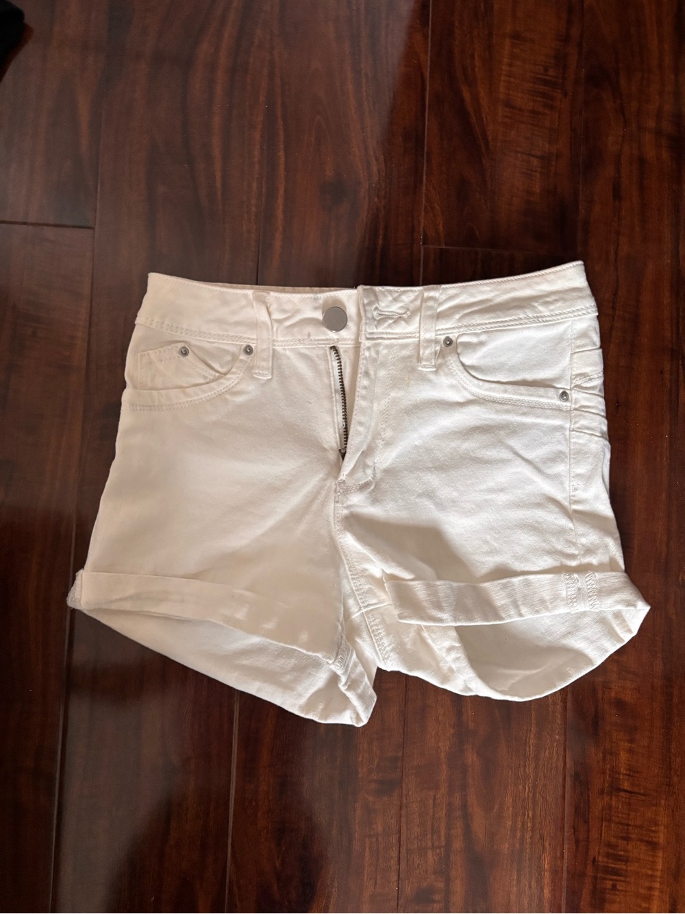 White Rolled-Hem Denim Shorts